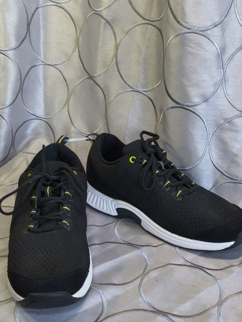 Women’s Black Knit Sneakers with Neon Yellow Eyelet Accents AB